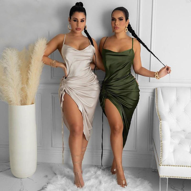 satin ruched dress